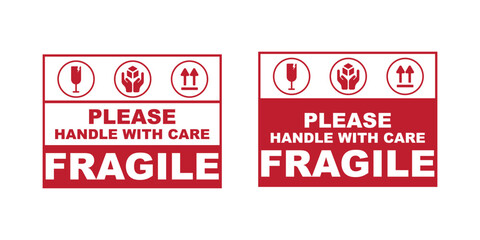 Wall Mural - Vector illustration of Fragile, Handle with Care or Package Label stickers set. Red and white