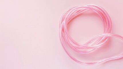 Wall Mural - a pink holographic phone cord is elegantly coiled on a white surface. the soft, iridescent light cre