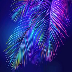 Wall Mural - Tropical palm leaves in neon light. Exotic fashionable background. A place for the text.