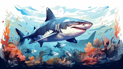 Wall Mural - sharks gliding through water aquarium background flat design side view ocean exploration theme water color Triadic Color Scheme