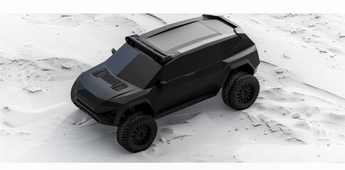 Wall Mural - 3D rendering of a black SUV car on a white background from a top view angle.