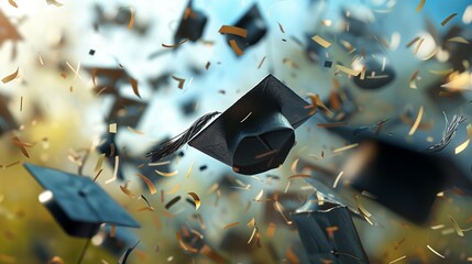 Joyful Graduation Celebration with Caps Tossed in the Air Amidst Confetti