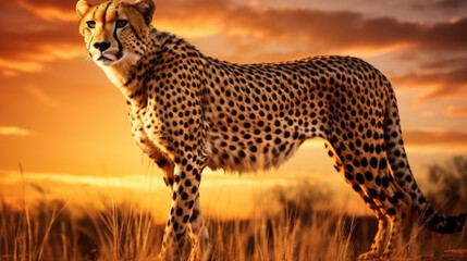 Magnificent Cheetah in the savannah, wildlife animal., generative ai