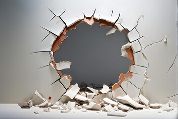 Wall Mural -  Hole breaking through white wall, cut out 