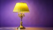 © DigitalArt Max - Sole bright yellow decorative lamp with ornate metal details stands out against soft pastel light violet background.