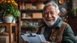 © Tanakorn - Senior Man Smiling Joyfully While Reading a Document in a Cozy Cafe Setting