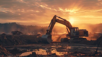 Excavating machine at work  