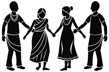 4 pics different Design the silhouette of people from different cultures holding hands in unity  E.eps