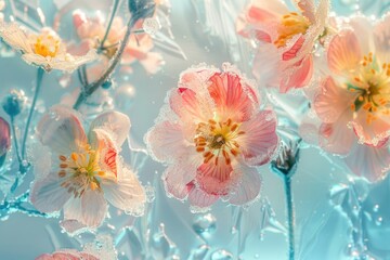 A close-up of a bouquet of flowers with water droplets on the petals