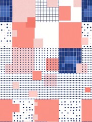 Poster - A minimalistic geometric pattern with blue, red, and white shapes and a dotted texture