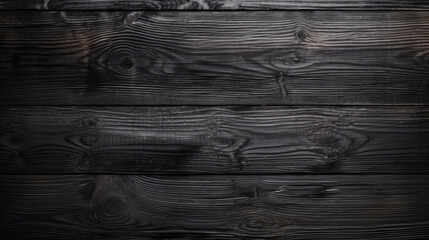 Wall Mural - Wood plank black timber texture, top view. Black background, generative ai