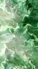 Wall Mural - Green and white paint blend in abstract swirls, creating captivating textures and designs. The dynamic flow adds depth and vibrancy, perfect for modern decor