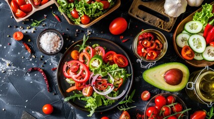 Fresh Salad Ingredients on a Dark Background