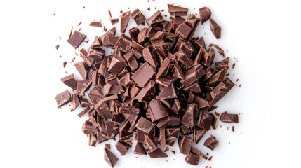 Wall Mural - A heap of chocolate fragments on a clean white surface