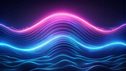 Wall Mural - abstract blue neon wave lines and dark background