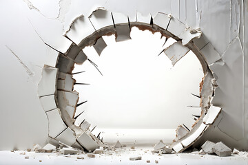 Wall Mural -  Hole breaking through white wall, cut out 