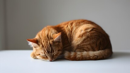 Wall Mural - Sleeping red cat on white background. 