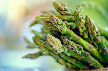 Wall Mural -  Striking Fresh Asparagus Bundle with Green Stems, High-Resolution Image for Healthy Food Advertisement