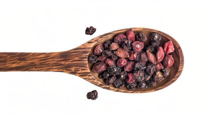 Wall Mural - A wooden spoon filled with raisins, perfect for baking or cooking