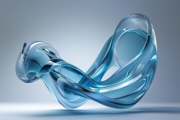 Wall Mural - 3D rendering of a blue abstract sculpture with flowing curves