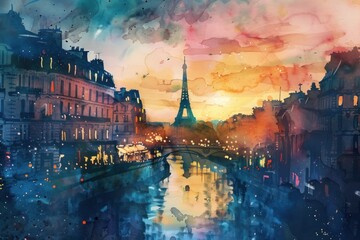 Wall Mural - Vivid artistic illustration of Paris, France - Eiffel Tower, watercolor style