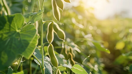 Wall Mural - Agricultural soy field Soybean pods and foliage on stems
