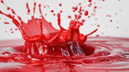 Wall Mural - A close-up view of a red substance splashing on a white surface, ideal for use in science or technology-related contexts