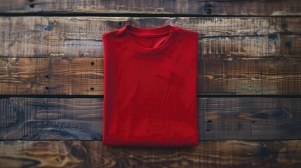 Wall Mural - A red shirt hung on a wooden wall, perfect for decorating or adding rustic charm