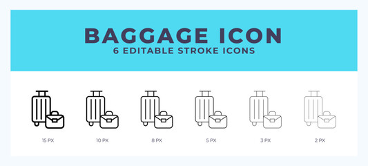 Baggage icon symbol. Logo illustration thin line. Bold line vector icons. Editable stroke