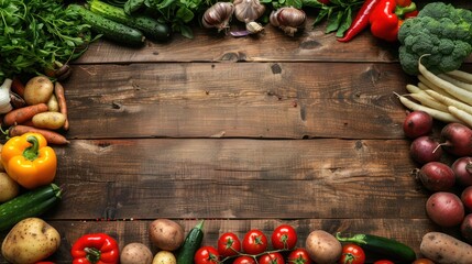 Fresh Vegetables Frame on Wooden Background