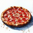 © Cheetose - A pepperoni pizza watercolor illustration on white background.