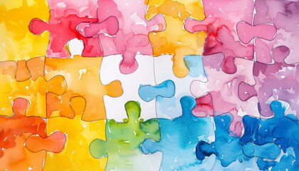 Wall Mural - A colorful jigsaw puzzle with many pieces