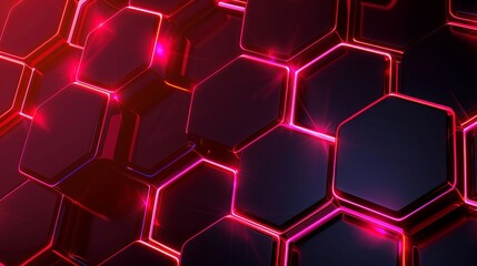 Poster - Hexagonal patterns glow in a futuristic manner, forming a sleek and modern abstract background with vibrant colors and geometric shapes.