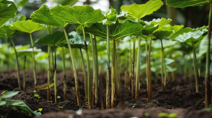 Canvas Print - The typical height of the Black Jack taro plant can range from 1 5 to 2 meters characterized by a creeping rhizome root