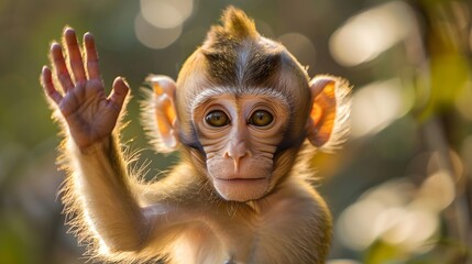 Wall Mural - Cute monkey waving. 