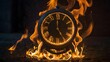 © akila - In the inky darkness, a solitary clock stands as the lone source of light. Its hands spin wildly, the numbers on its face blurring into streaks of luminescent fire. Flames lick at the edges, engulfing