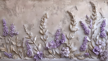 Wall Mural - A room with a purple wall and a few potted lavender plants