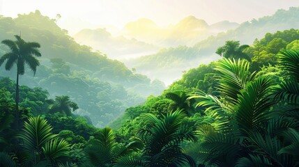 Wall Mural - Minimalistic natural landscape of rainforests
