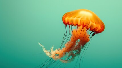 Wall Mural - Orange Jellyfish Underwater.