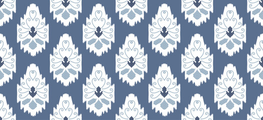 Wall Mural - Motif ethnic handmade beautiful Ikat art. Ethnic floral blue background art. folk embroidery, Peruvian, Indian, Asia, Moroccan, Turkey, and Uzbek style. ikat geometric art ornament print.