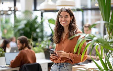 woman standing in an open office space