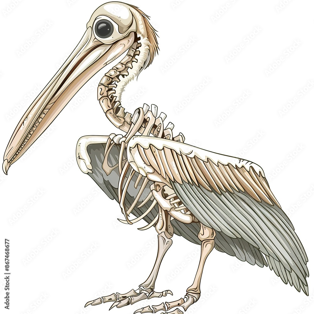 Pelican Skeleton Cartoon Isolated Whitebackground Stock Illustration 