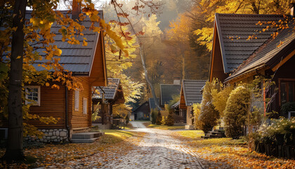 Wall Mural - A small house with a porch and a path leading to it