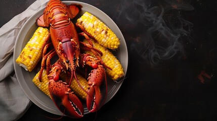 Wall Mural - Steamed Lobster and Corn copy space