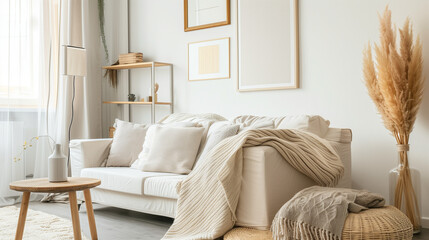 Wall Mural - living room with a white sofa