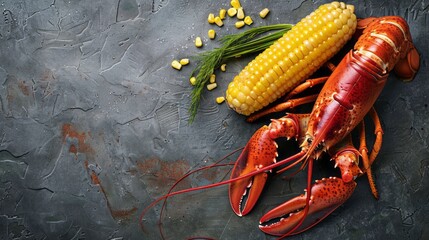 Wall Mural - Steamed Lobster and Corn copy space