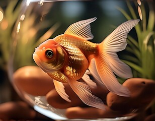 Oranda goldfish in aquarium fish tank