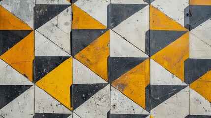 Canvas Print - An abstract geometric floor pattern in yellow and gray, perfect for a vivid wallpaper or background design