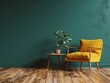 © qorqudlu - This striking yellow armchair against a teal background makes a bold statement as a wallpaper or background in any space
