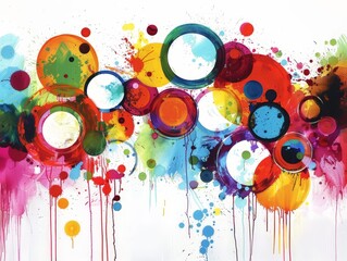 Wall Mural - Vibrant Abstract Art with Colorful Drops and Circles